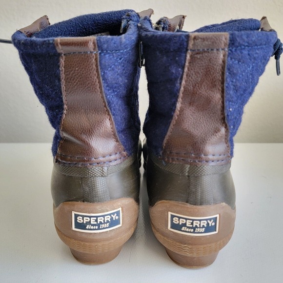 Sperry Saltwater Quilted Wedge Tide Wool Blue Brown Duck Boots Women Size 7 - Picture 6 of 14